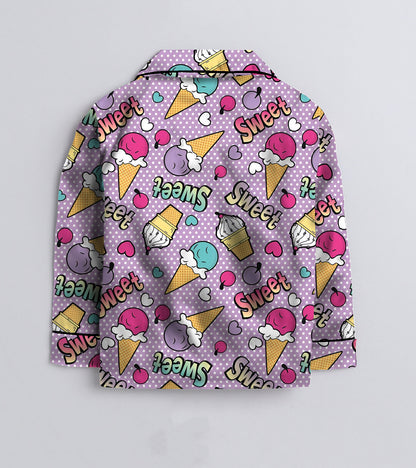 Sweet Ice cream Printed Girls Pure Cotton Nightsuit Set