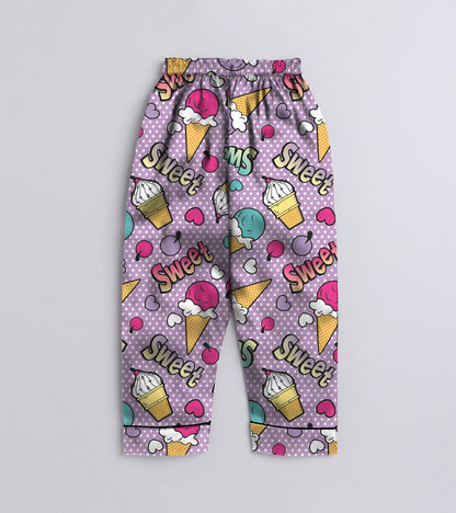 Sweet Ice cream Printed Girls Pure Cotton Nightsuit Set