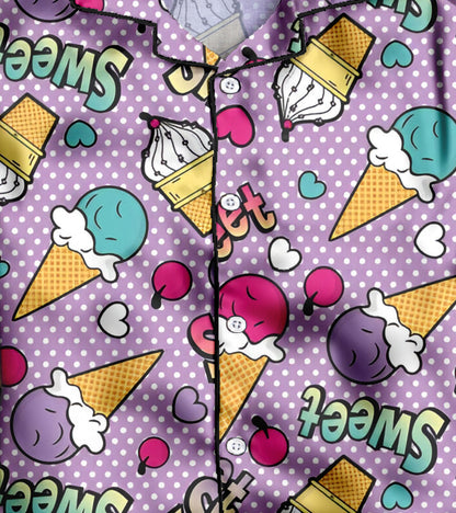Sweet Ice cream Printed Girls Pure Cotton Nightsuit Set