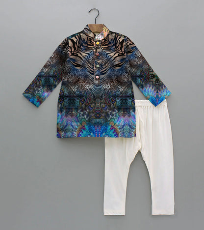 Tiger Printed Pure Cotton Kurta And Pyjama