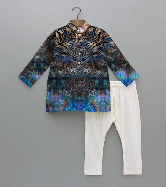 Tiger Printed Pure Cotton Kurta And Pyjama