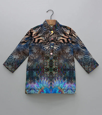 Tiger Printed Pure Cotton Kurta And Pyjama