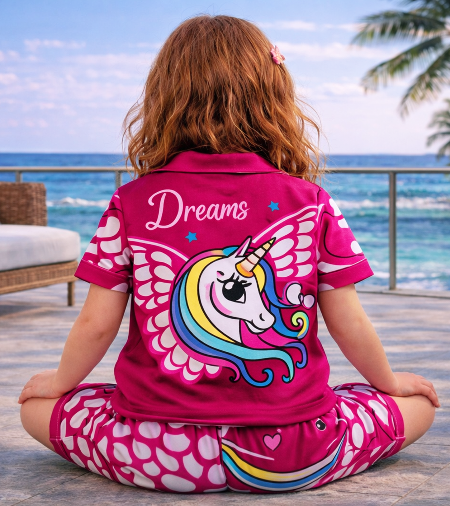 Unicorn Dark Pink Printed Girls Pure Cotton Half Nightsuit Set