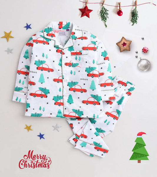 White Printed Christmas Nightsuit Set