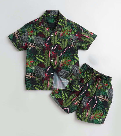Wild Jungle Leaf Printed Boys Co ord Set