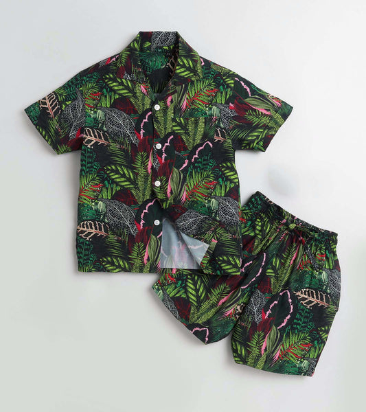 Wild Jungle Leaf Printed Boys Co ord Set