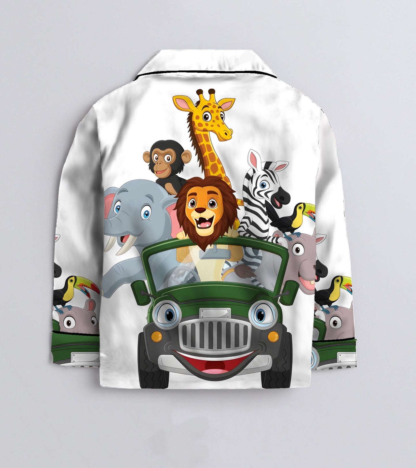 Wild animals riding a green car Pure Cotton Printed Nightsuit Set