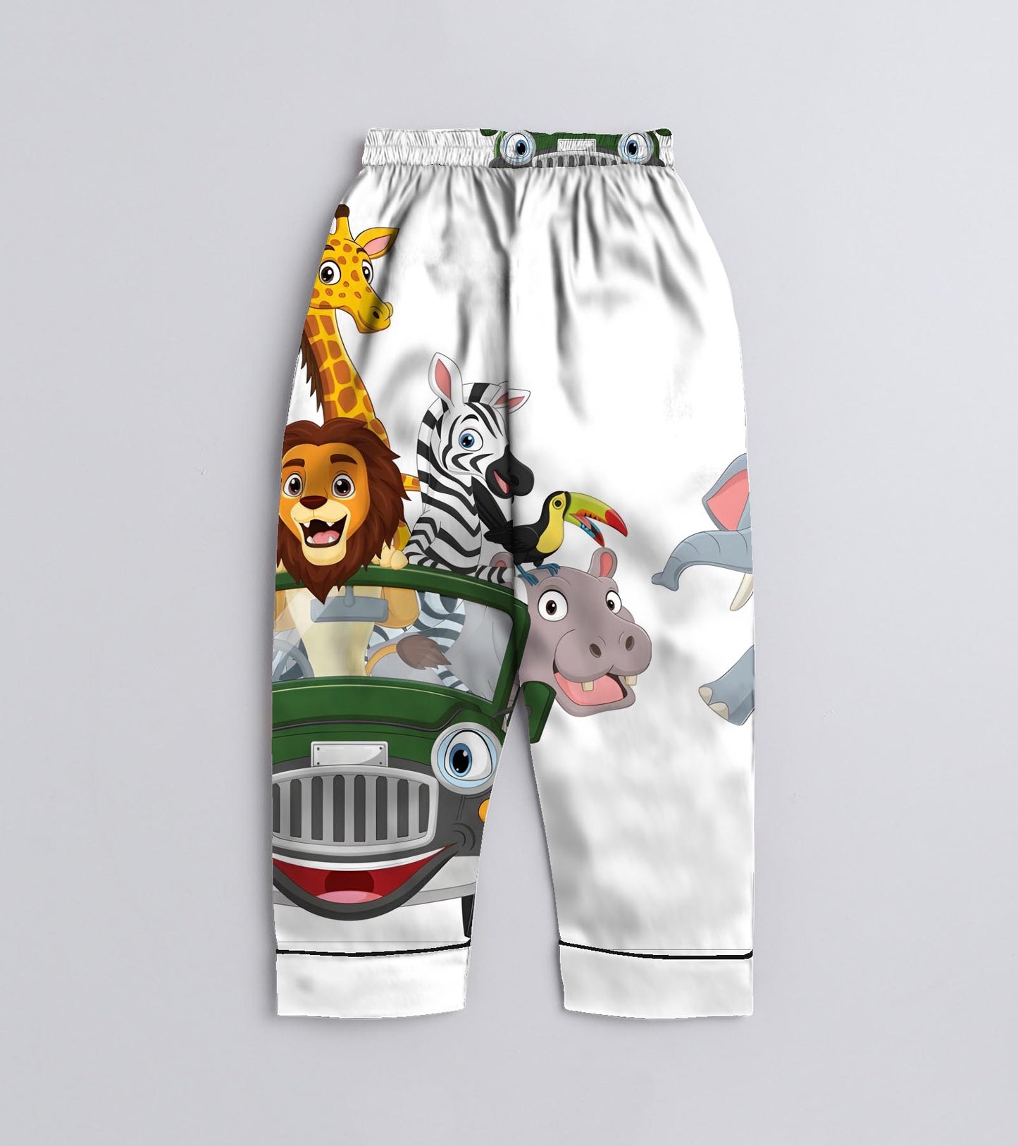 Wild animals riding a green car Pure Cotton Printed Nightsuit Set