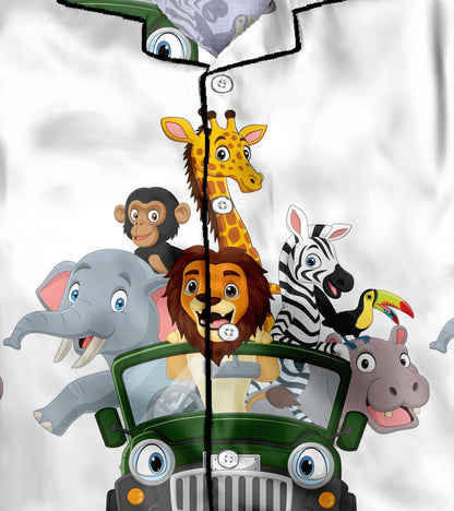 Wild animals riding a green car Pure Cotton Printed Nightsuit Set