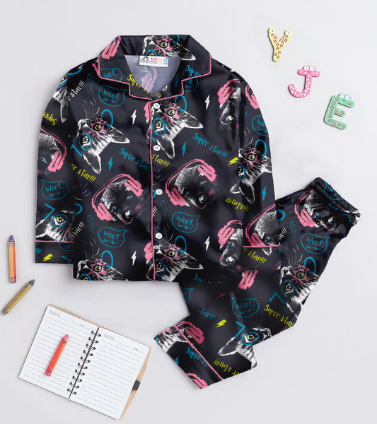 Woof Printed Girls Pure Cotton Nightsuit Set