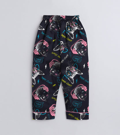 Woof Printed Girls Pure Cotton Nightsuit Set
