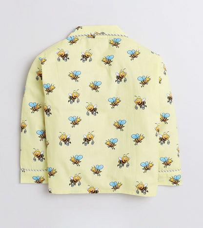 Yellow Bee Printed Night Suit Set