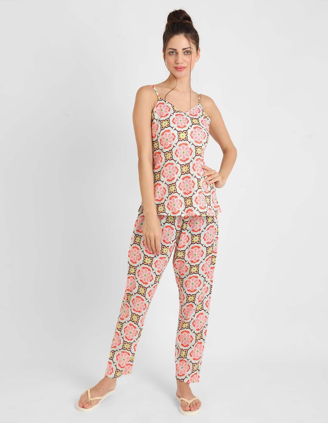Geometric Printed Singlet Pajama Set for Women