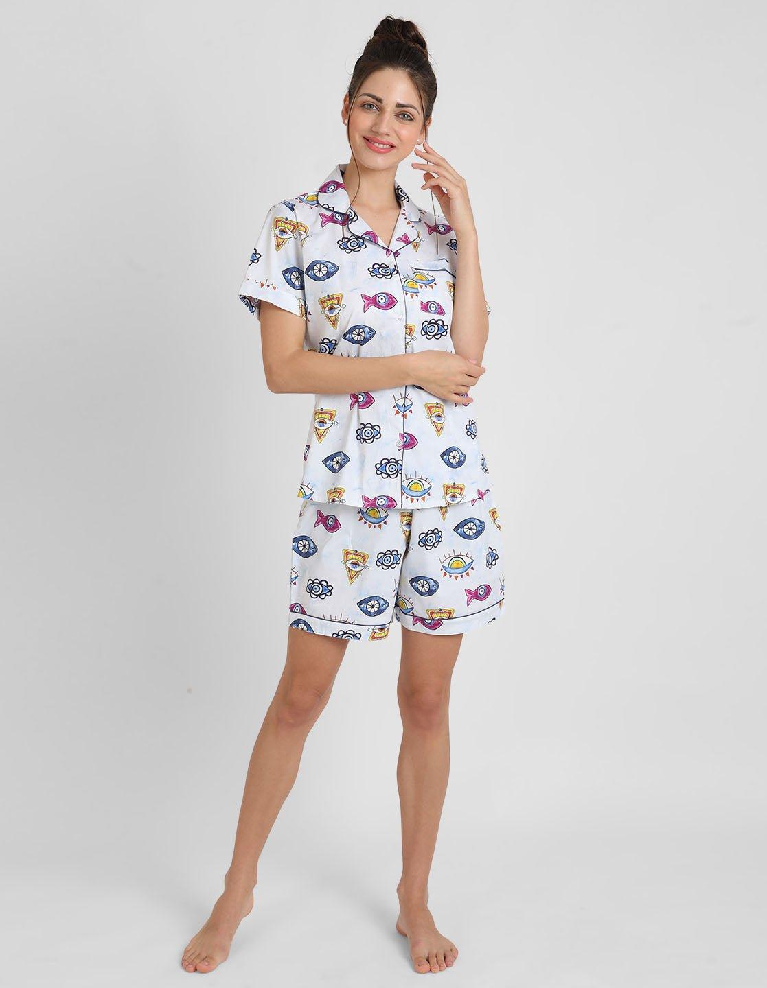 Buy AUREA Half Sleeves Cartoon Printed T-Shirt Pyjama & Shorts Night Suit 3  pcs Set for Girls & Women Online at Best Prices in India - JioMart.