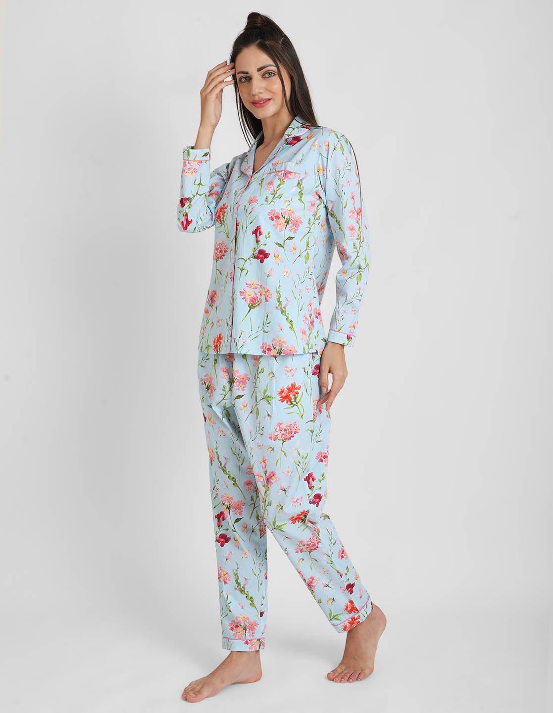 Floral Pink Printed Nightsuit Set for Women