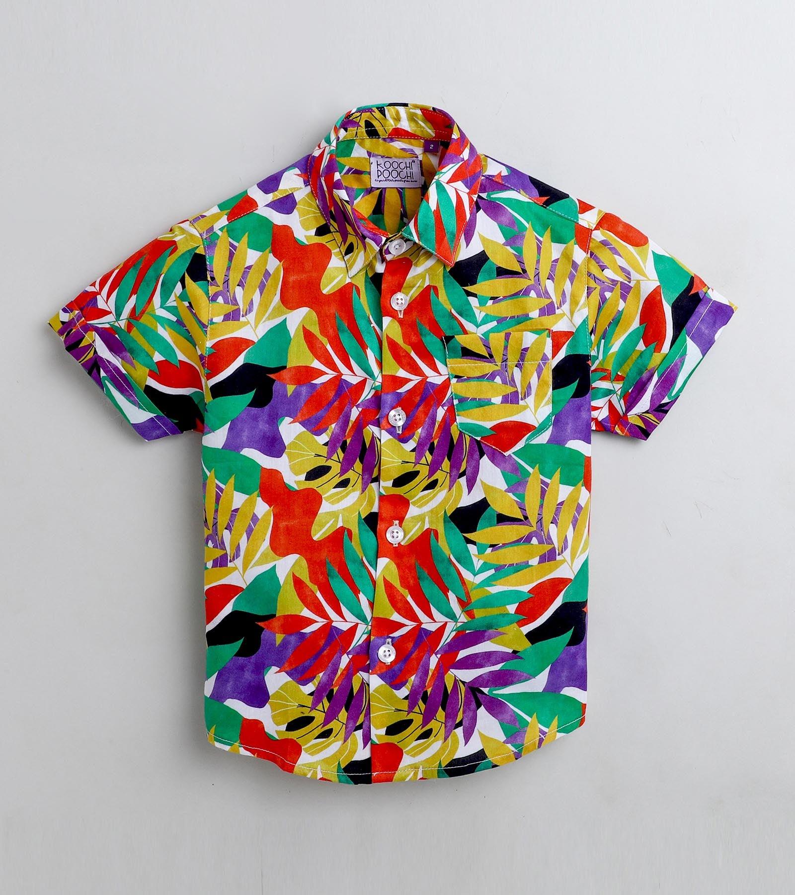 Multi Palms Printed Half Sleeve Shirt