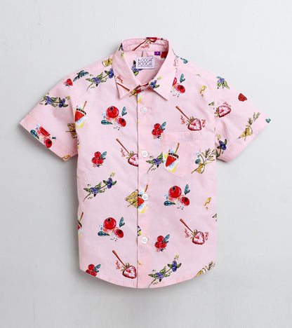 Pink Floral Printed Half Sleeve Shirt