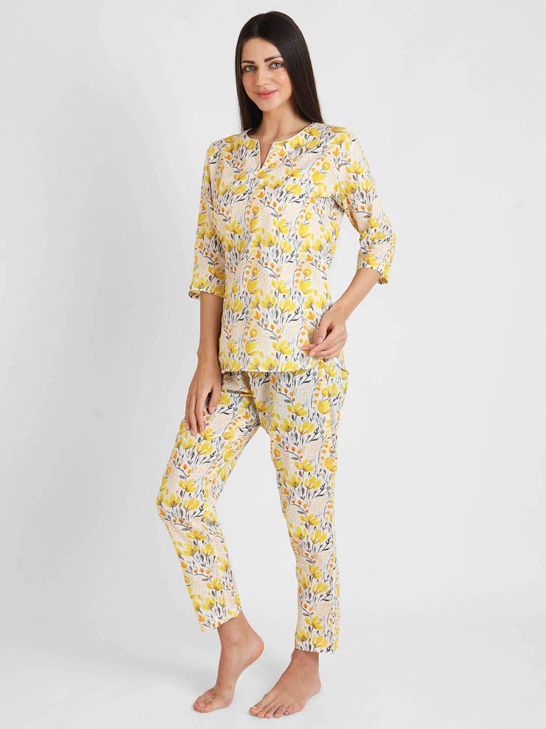 Yellow Tint Printed Nightsuit Set for Women