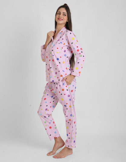 Half Polka Printed Nightsuit Set for Women