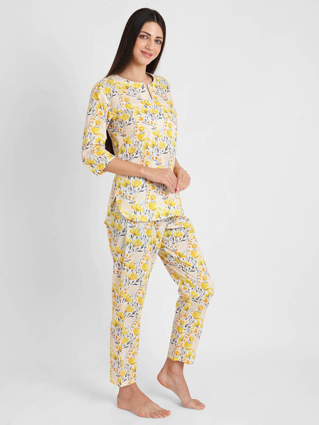 Yellow Tint Printed Nightsuit Set for Women