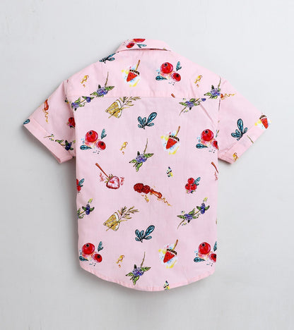 Pink Floral Printed Half Sleeve Shirt