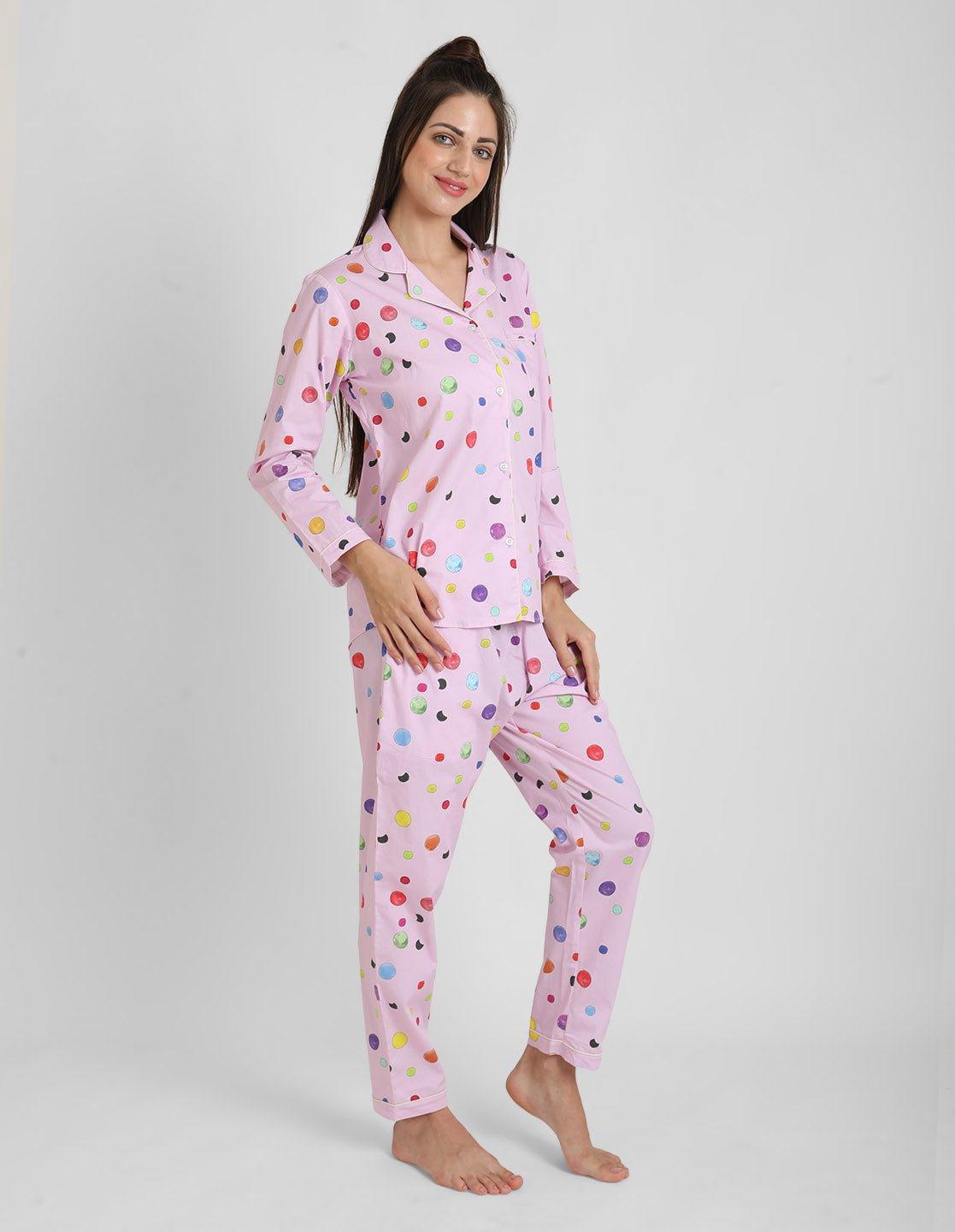 Half Polka Printed Nightsuit Set for Women