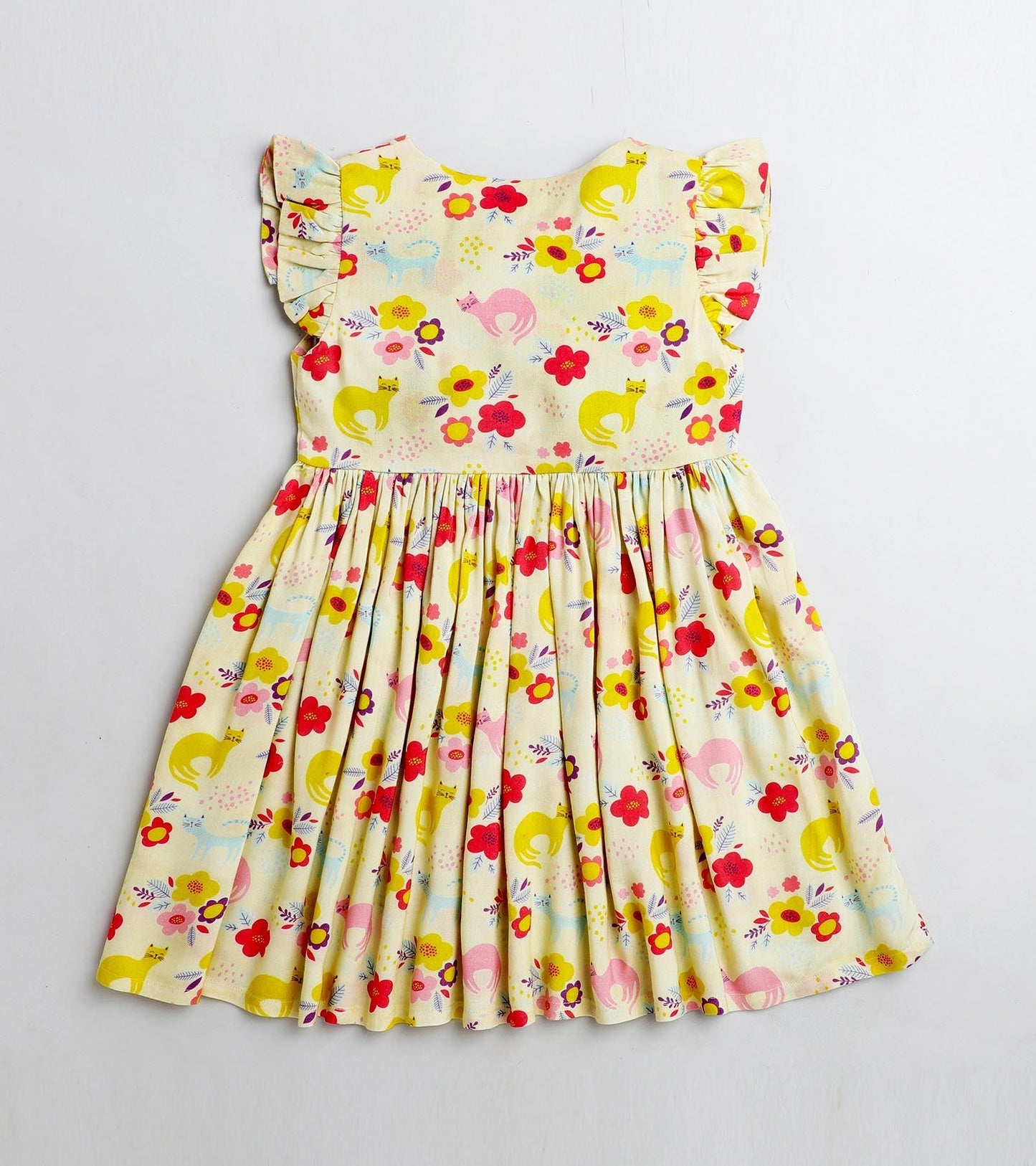 Sunshine Kitten Print Girls Dress - koochi Poochi
