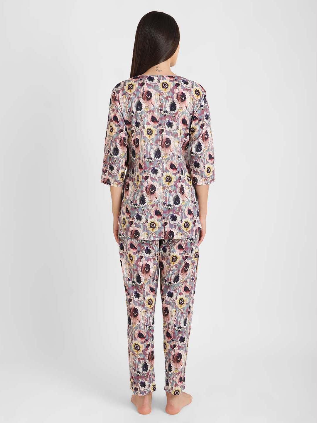 Mauve Floral Printed Nightsuit Set for Women