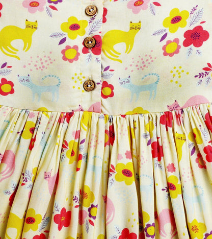 Sunshine Kitten Print Girls Dress - koochi Poochi