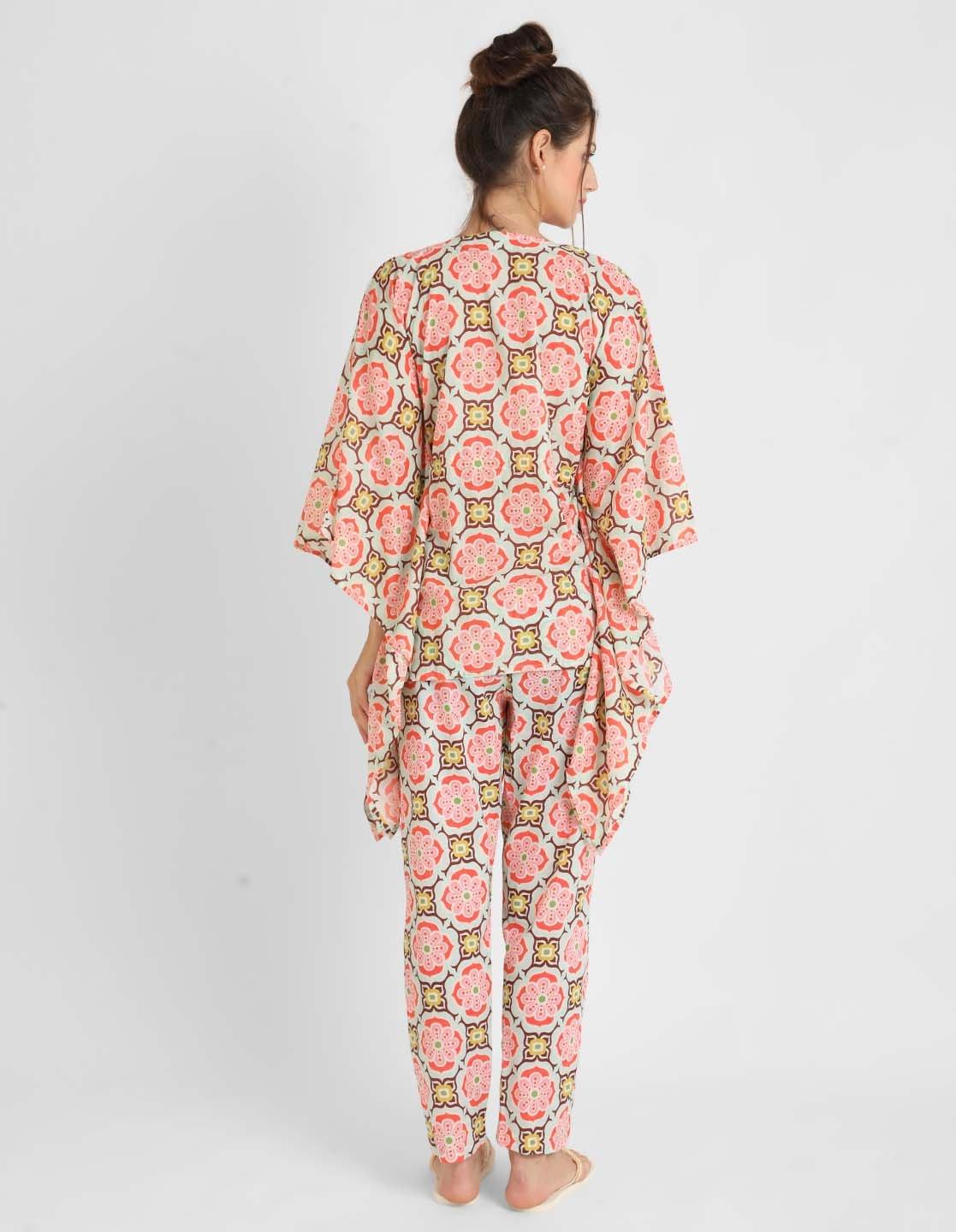 Geometric Print Kaftan Pajama Set