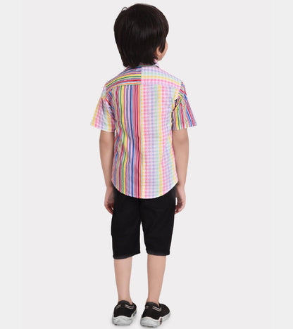 Twin Stripe Printed Boys Shirt