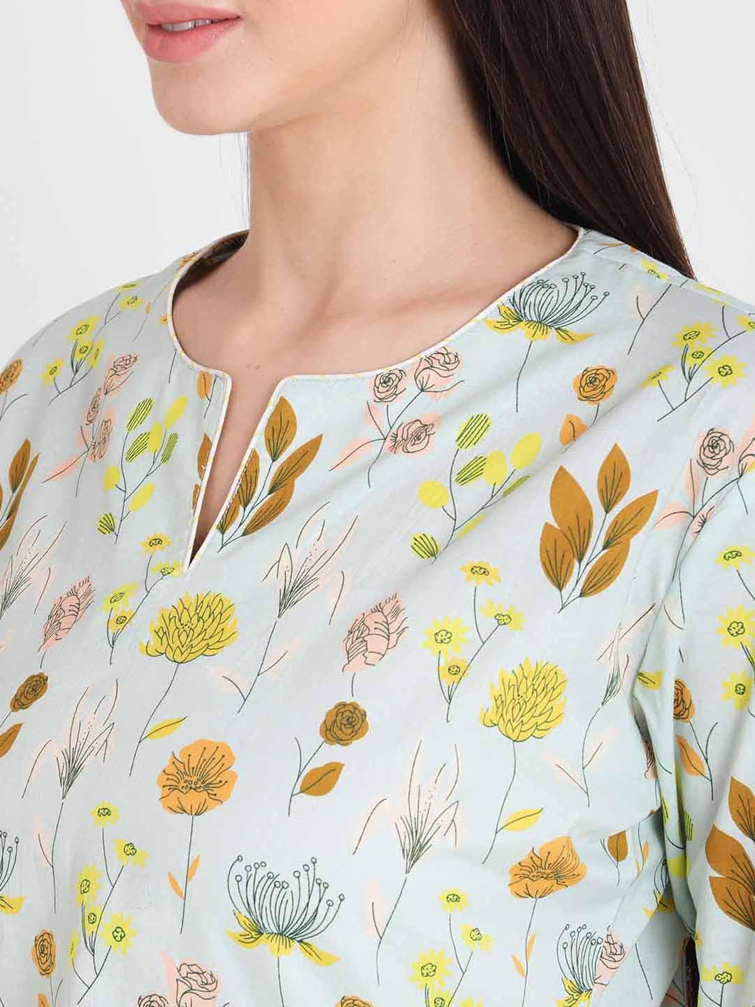 Pastel Floral Printed Nightsuit Set for Women