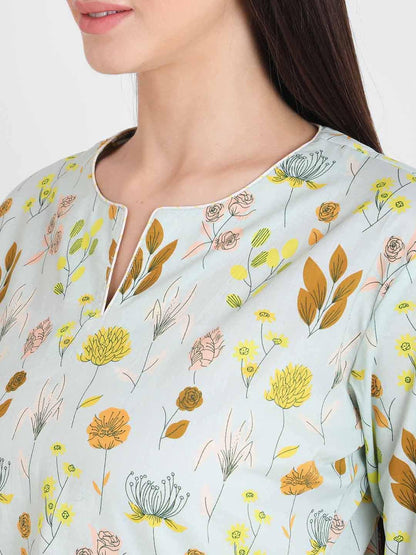 Pastel Floral Printed Nightsuit Set for Women