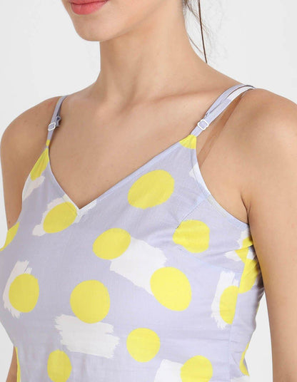Yellow Polka Printed Singlet Pajama Set for Women