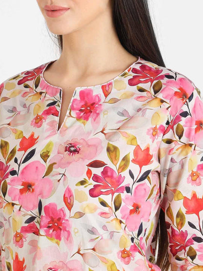 Blush Blossom Printed Nightsuit Set for Women