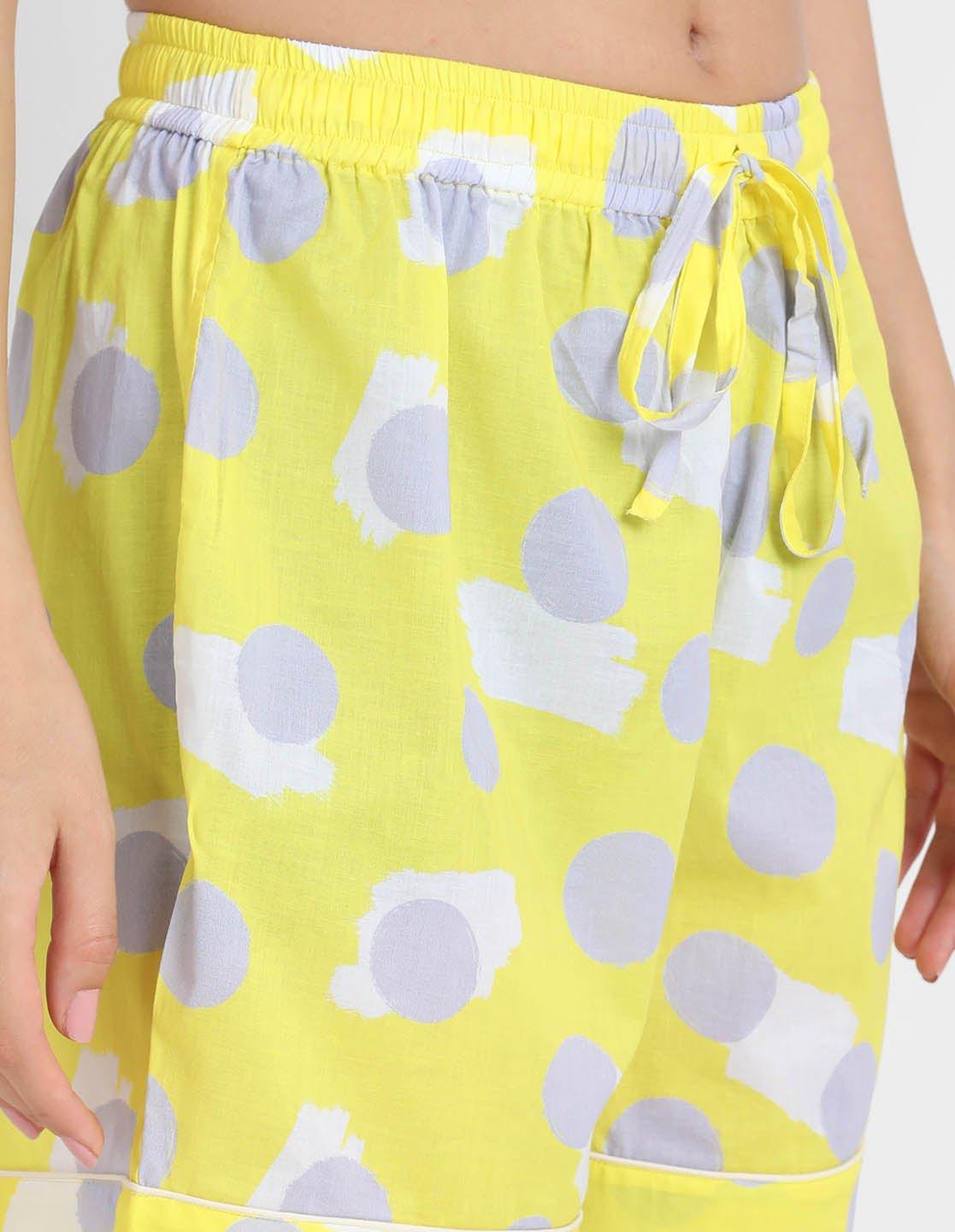 Yellow Polka Print Kaftan Shorts Set