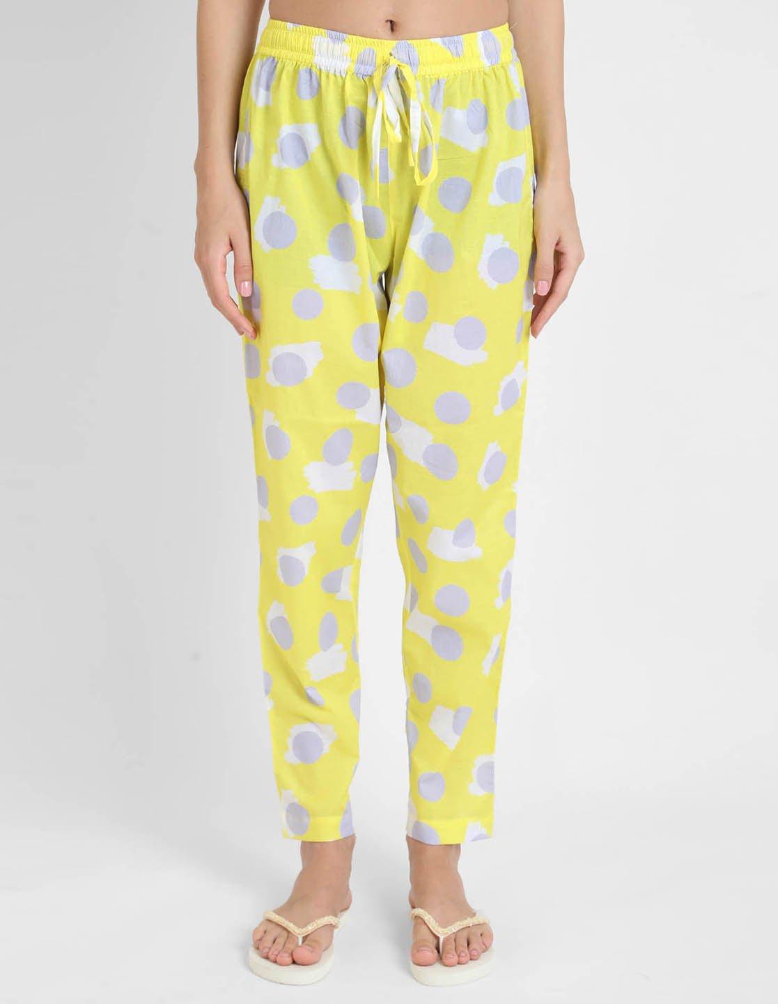 Yellow Polka Printed Singlet Pajama Set for Women