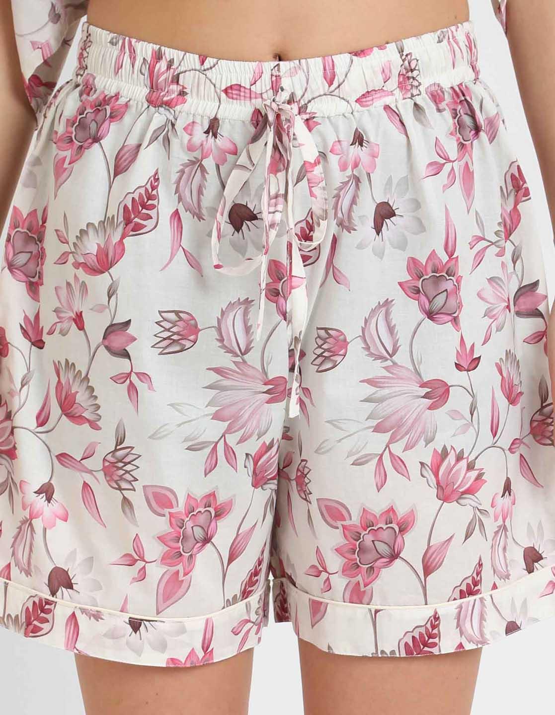 Rosy Pink Floral Print Kaftan Shorts Set