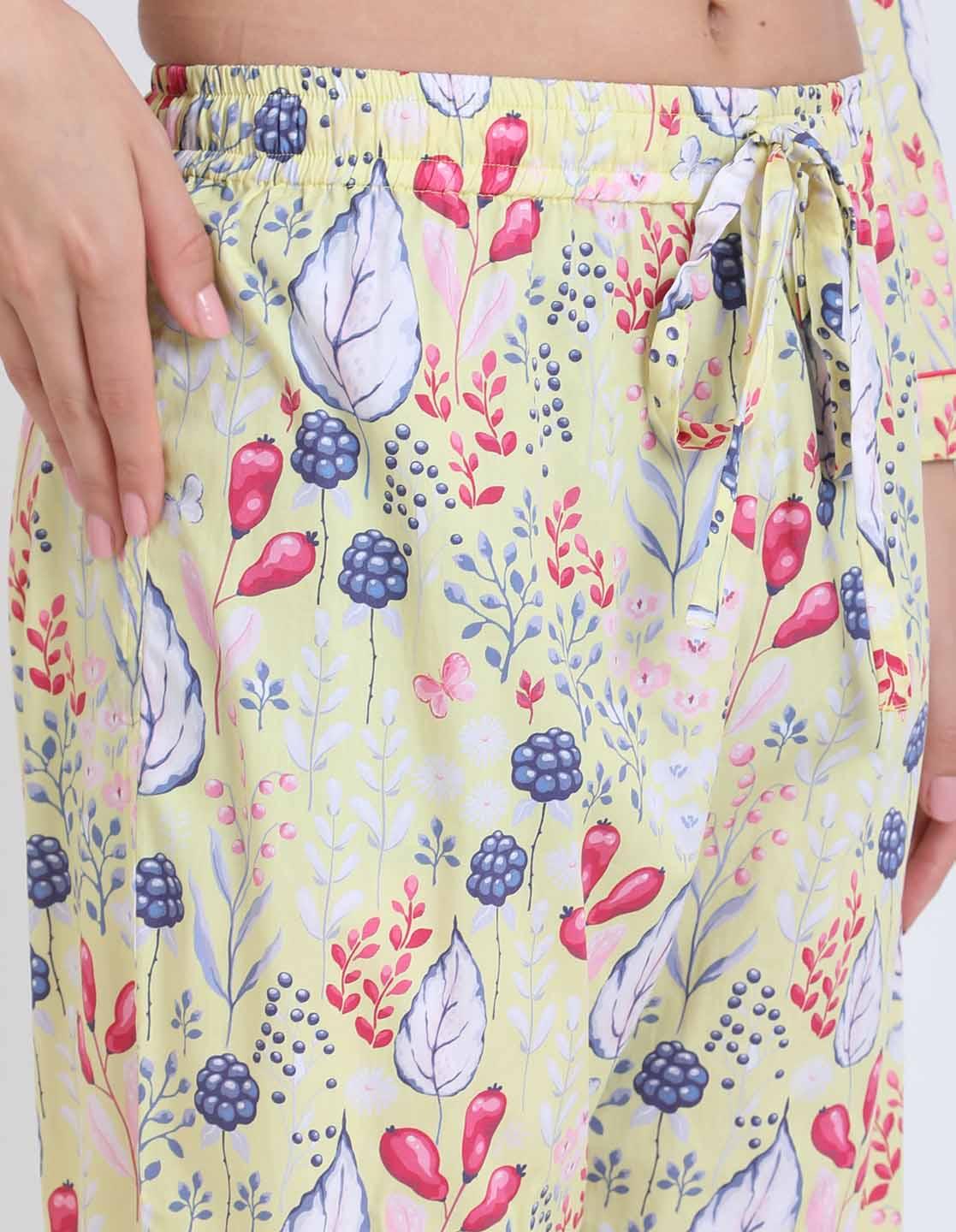 Lemony Floral Printed Nightsuit Set for Women