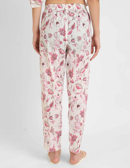 Rosy Pink Floral Print Kaftan Pyjama Set
