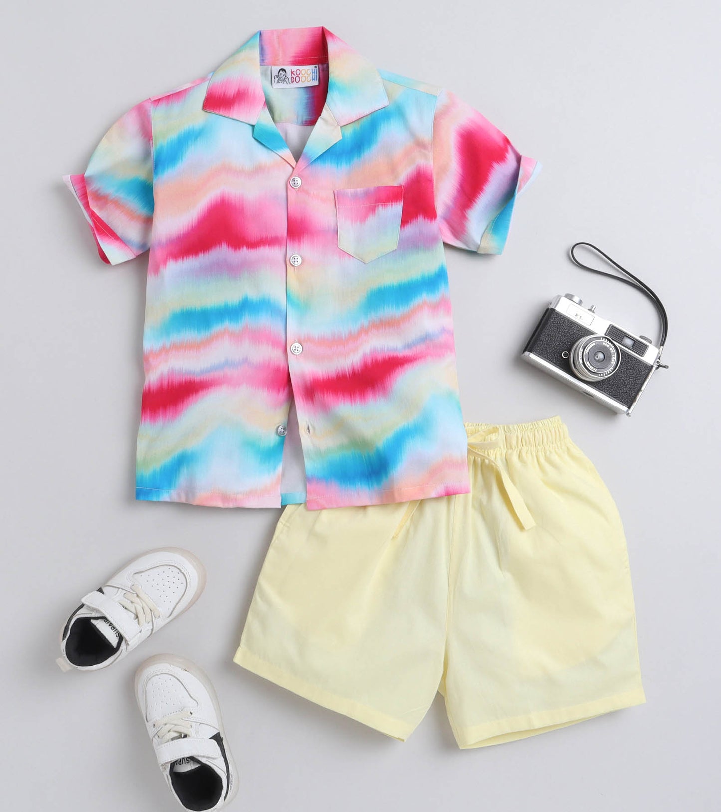 Colour Waves Digital printed Shirt with yellow solid Shorts