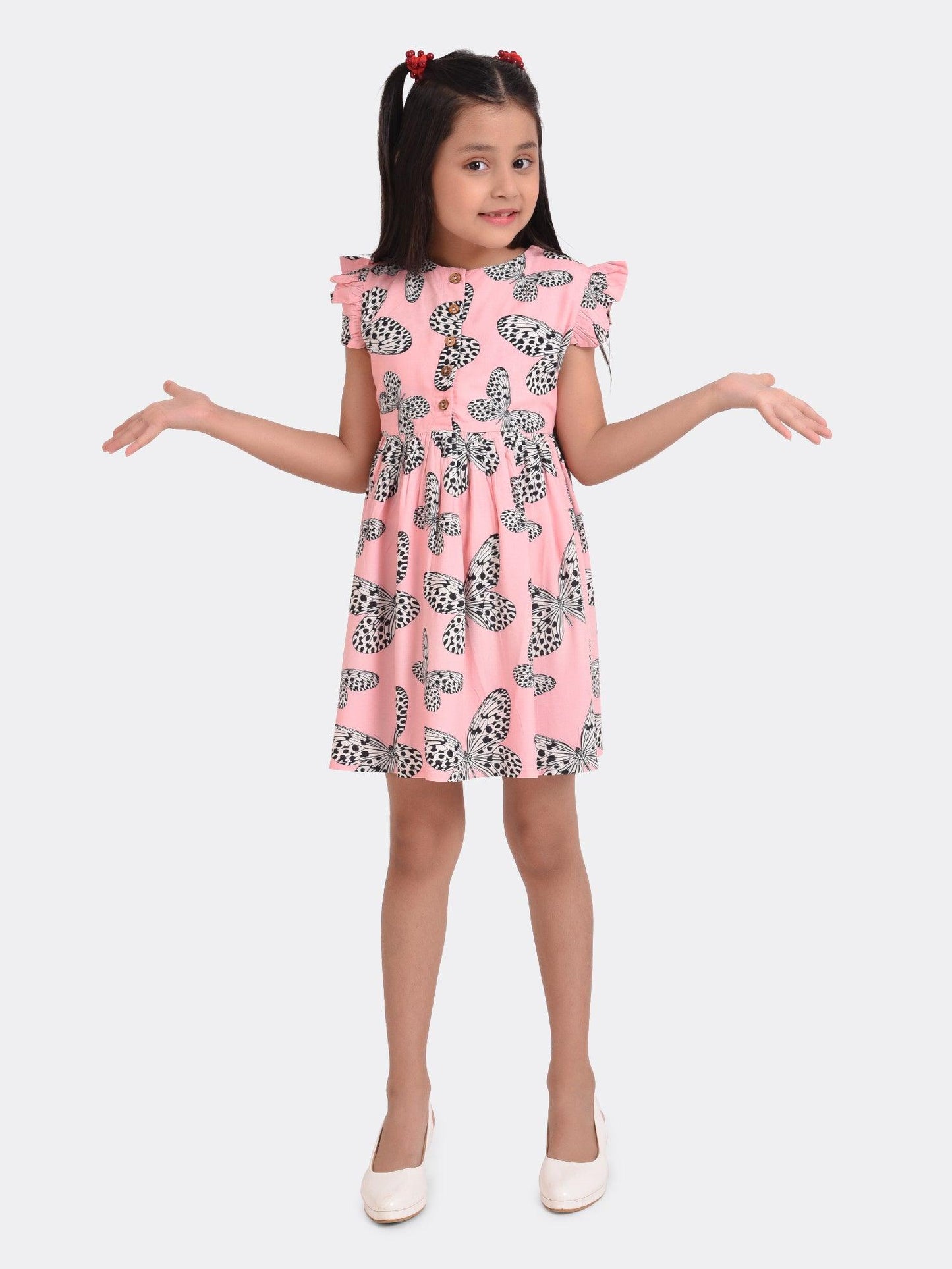 Pinky Butterfly Print Girls Dress