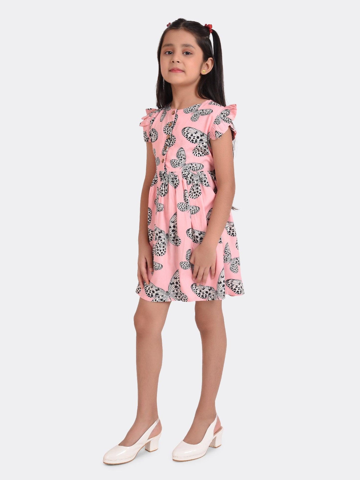 Pinky Butterfly Print Girls Dress