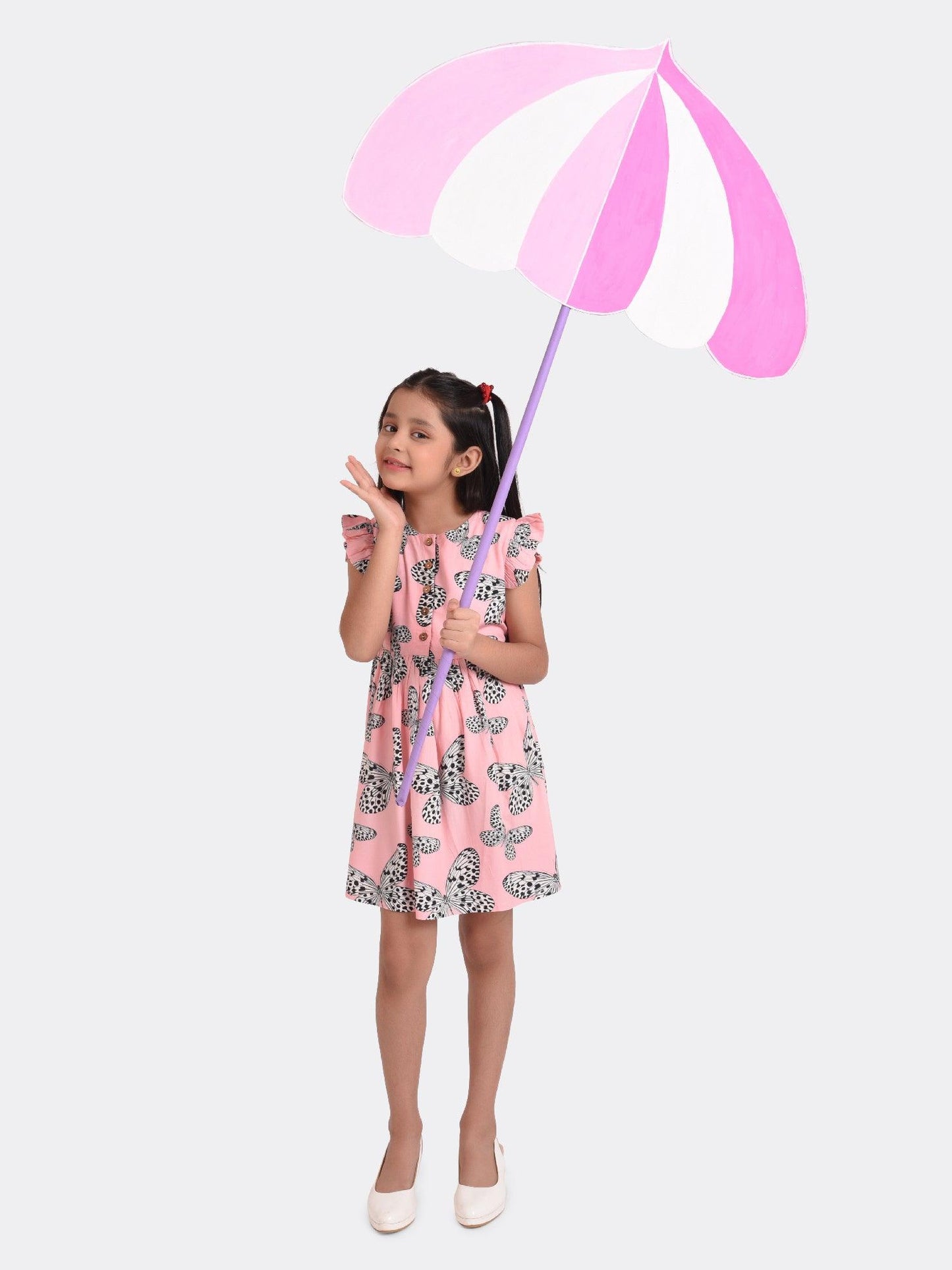 Pinky Butterfly Print Girls Dress