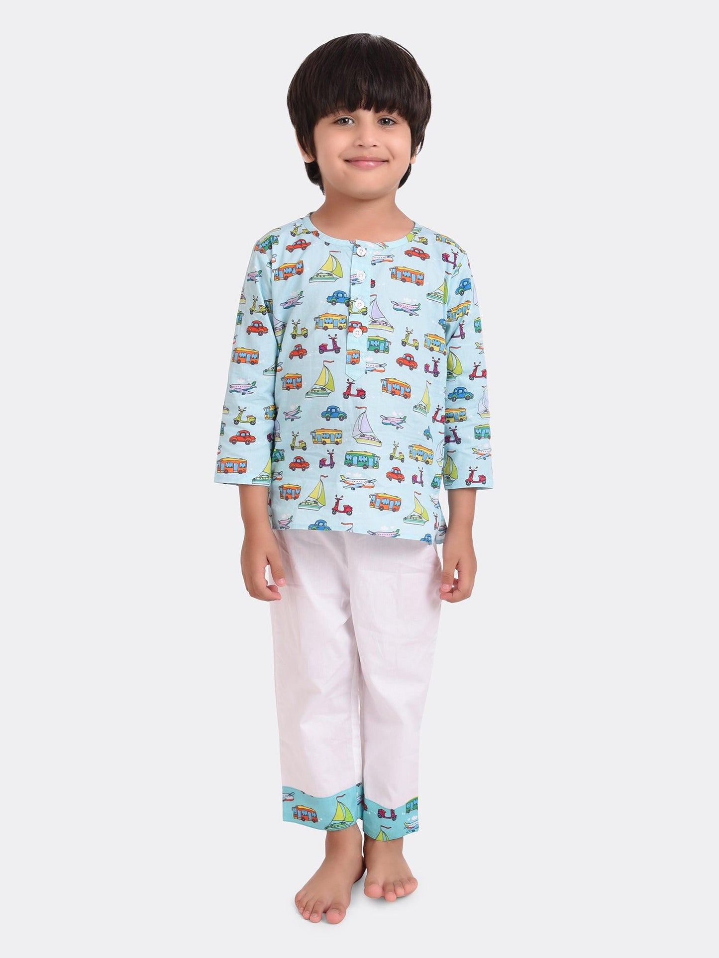 Transport Theme Printed Pyjama Kurta Set - koochi Poochi