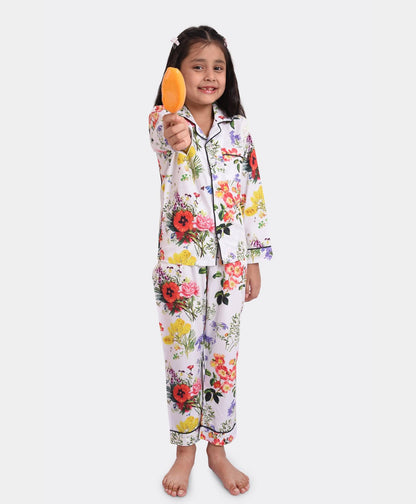 Pearly Floral Printed Nightsuit Set for Girls