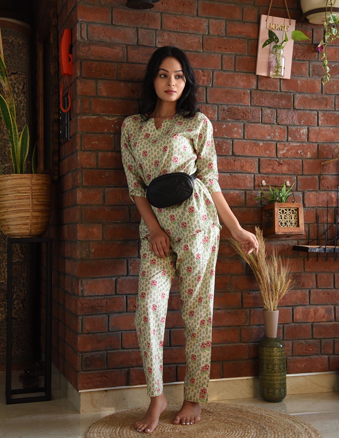 Good Feel Printed Night Suit Set for Women koochi Poochi