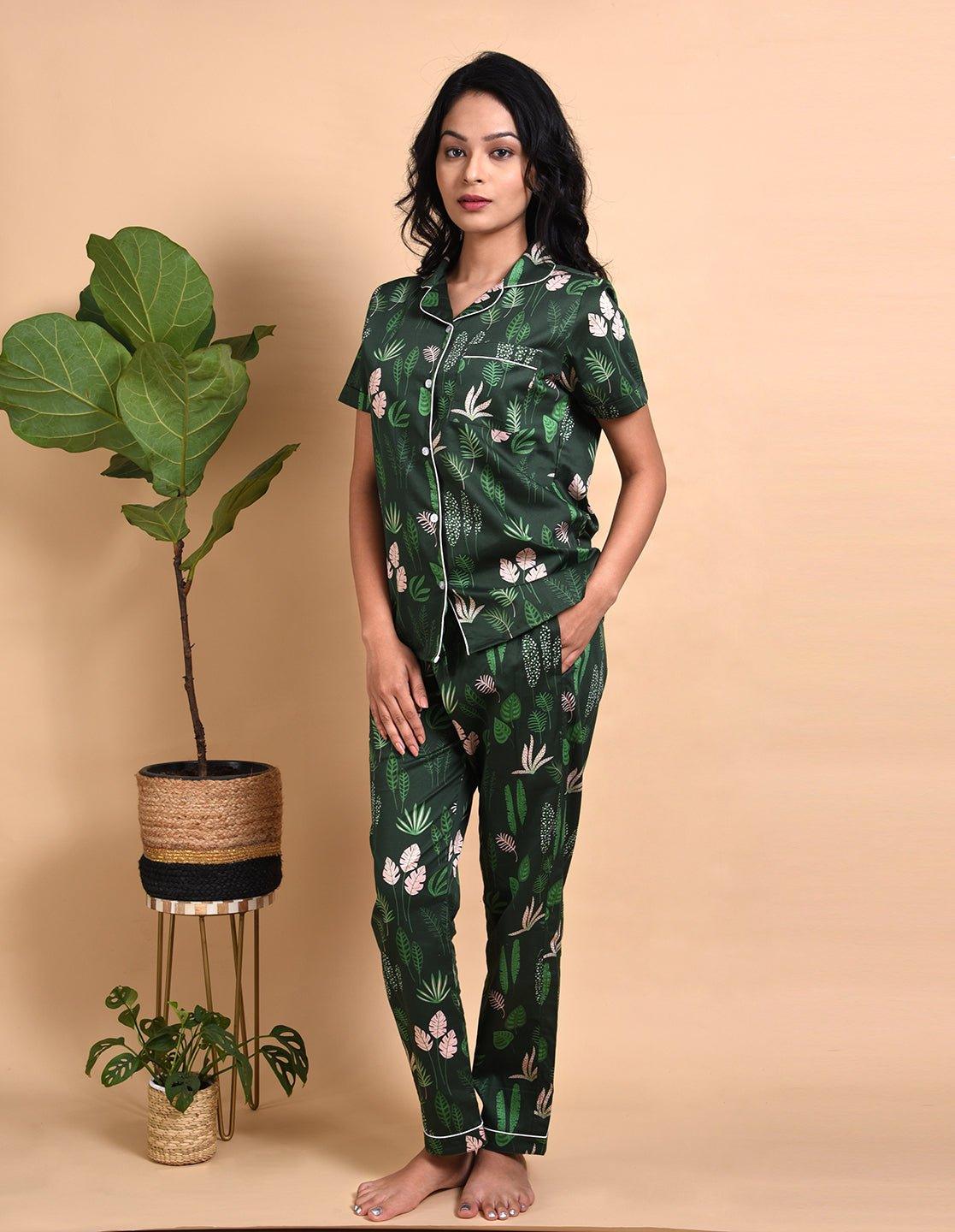 Green Fever Printed Nightsuit Set for Women