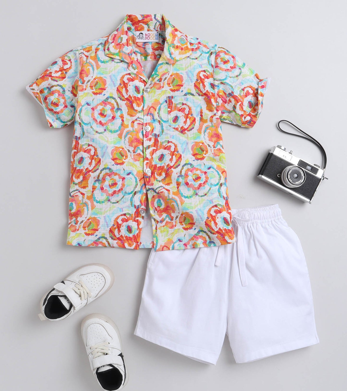 Flower Lush Digital printed Shirt with White solid Shorts