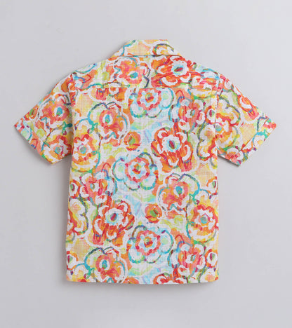 Flower Lush Digital printed Shirt with White solid Shorts